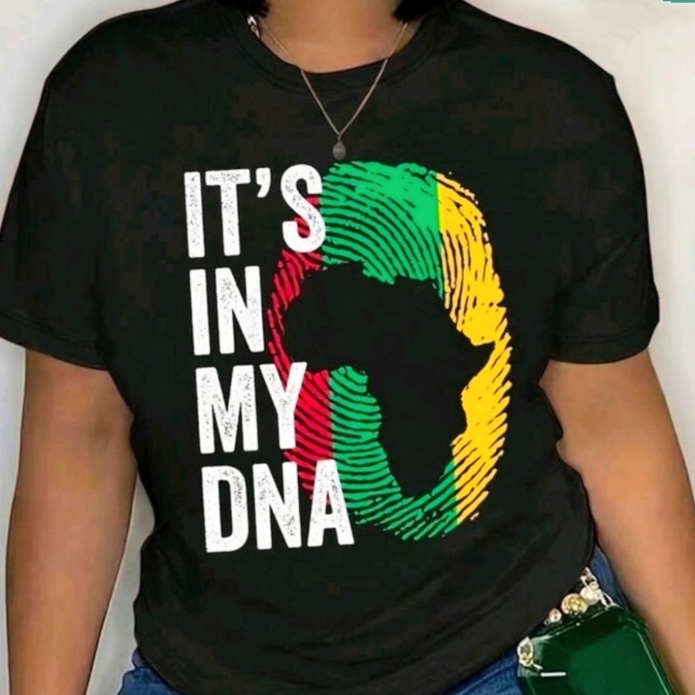 NEW XL Black T-shirt - In My DNA w/ Red/Green/Yellow Africa Print